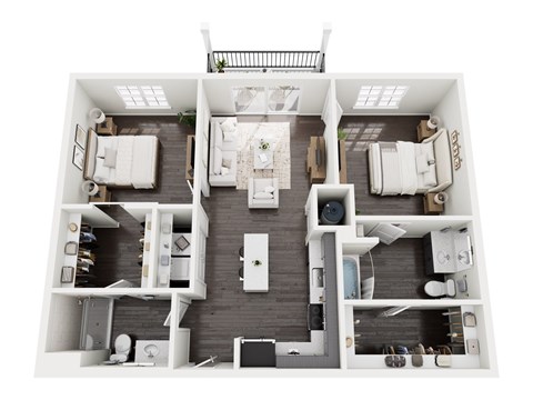 Floor plan for 2 beds, 2 baths, 1064 sqft